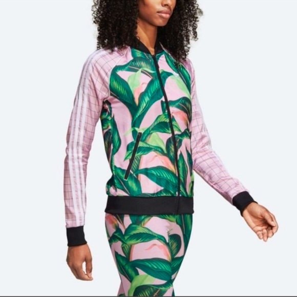 Adidas x Farm Big Palm Leaf/Tropical Pink/Green Track Zip Up Size Small - Picture 3 of 14